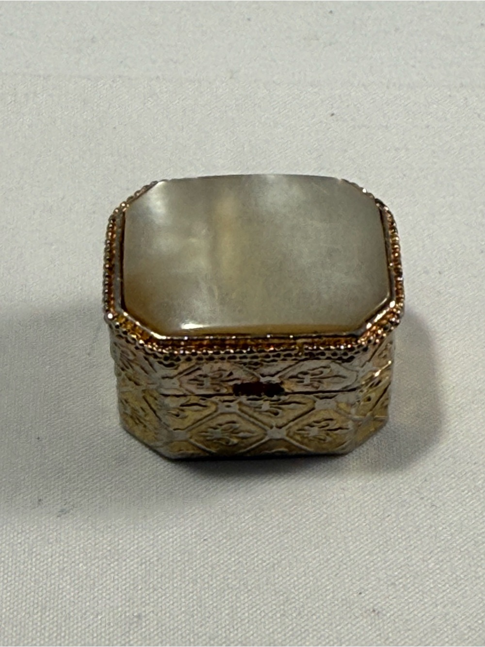 Gold-Tone Decorative Pill Box with Mother-of-Pearl Top
